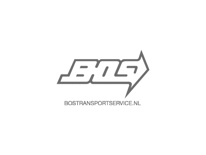 Logo van een transportbedrijf met een pijl naar rechts en de tekst BOSTRANSPORTSERVICE.NL eronder.