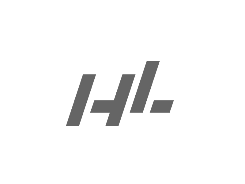 Logo met vier grijze schuine balken die een abstracte grafische vorm vormen op witte achtergrond.