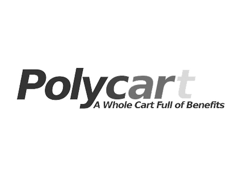 Polycart logo met tagline A Whole Cart Full Of Benefits op witte achtergrond.